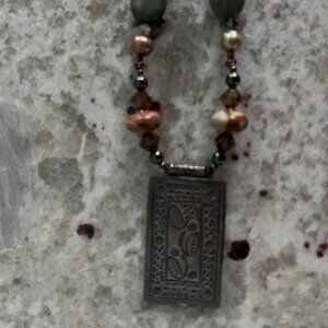 Jasper and Bead Necklace With Matching Pierced Earrings